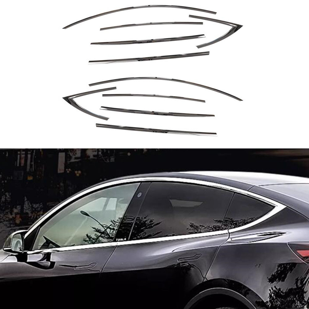 Chrome steel Car Window Strip Cover Fit For 2020-2024 for Model Y Trim 10PCS B n
