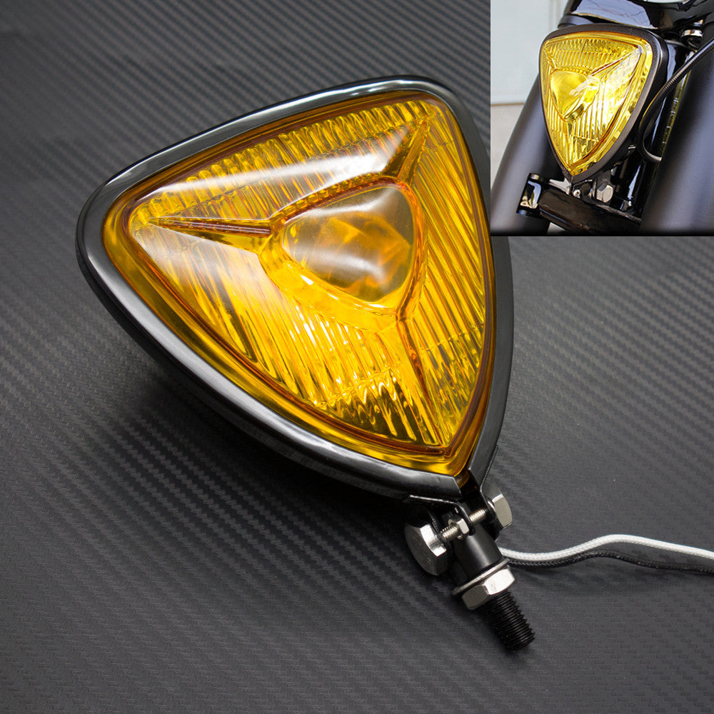 New Motorcycle Black Triangle Headlight Lamp Flat Back for Harley Chopper Bobber Q