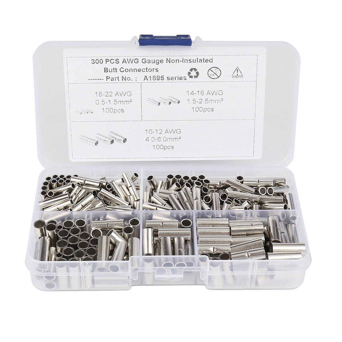 300pc KIT NON-INSULATED BUTT CONNECTORS TERMINAL 2218 1614 1210 A set n