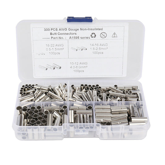 300pc KIT NON-INSULATED BUTT CONNECTORS TERMINAL 2218 1614 1210 A set n