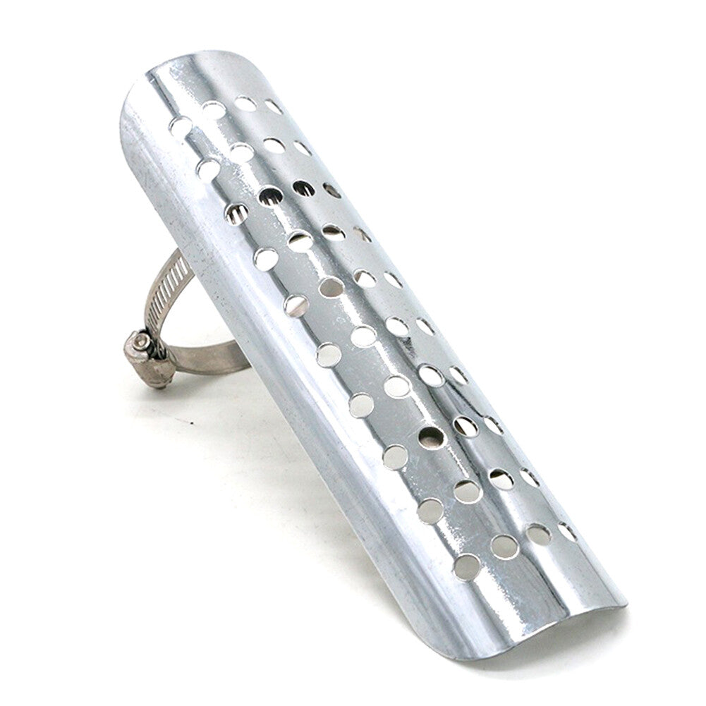 Motorcycle Exhaust Muffler Pipe Heat Shield Cover Heel Guard w/ clamps Chrome