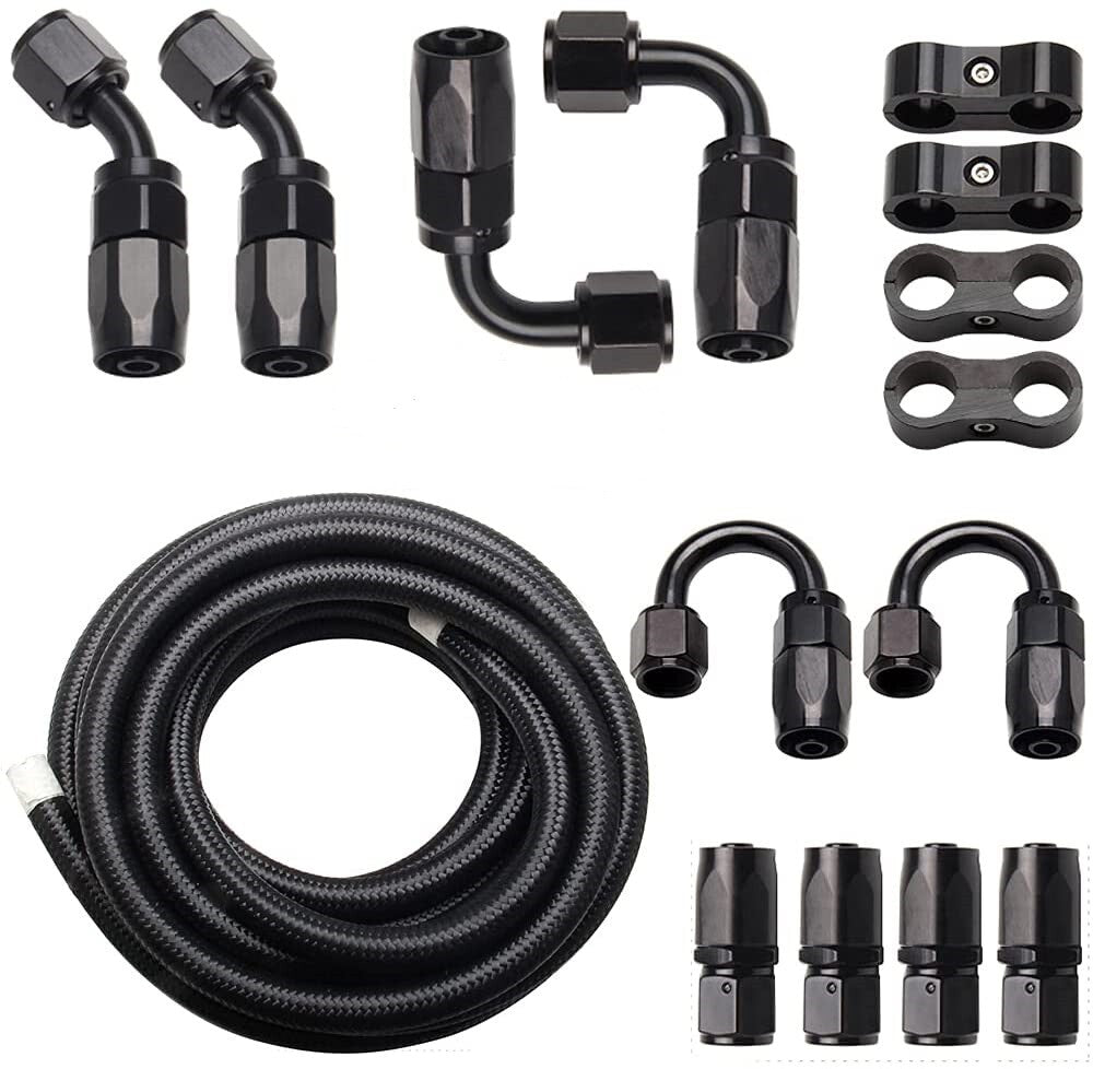 20ft 8AN Black Nylon And Stainless Steel Braided Fuel Oil Hose Fuel Line