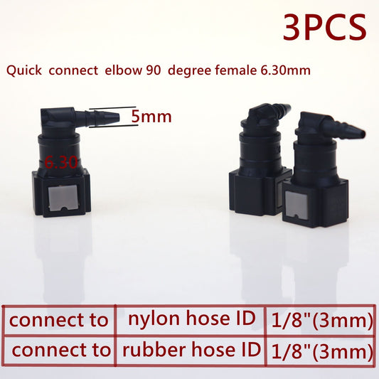 3-Piece Elbow 90-Degree Nylon Fuel Line Quick-Connect Release Hose 6.30mm SAE 1/8