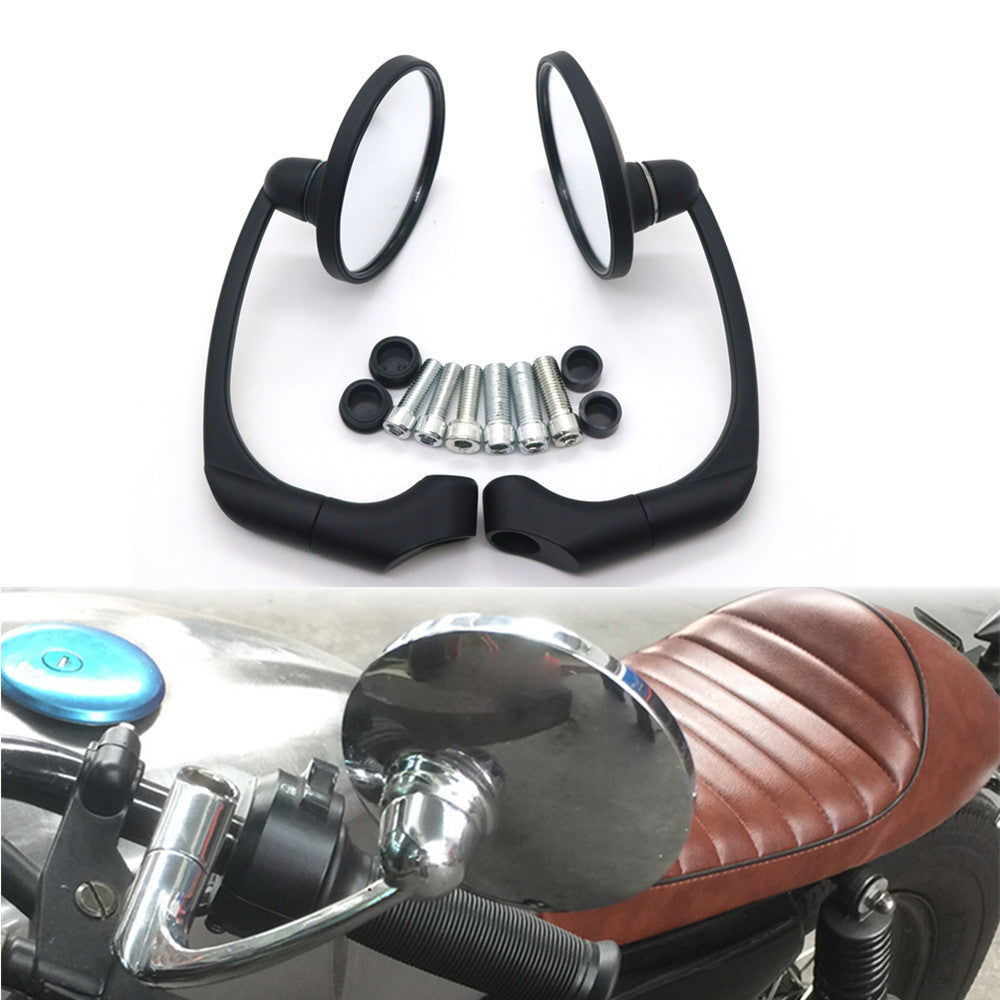Motorcycle Black Retro Round Rearview Side Mirror For GN125 Cafe Racer Custom Q