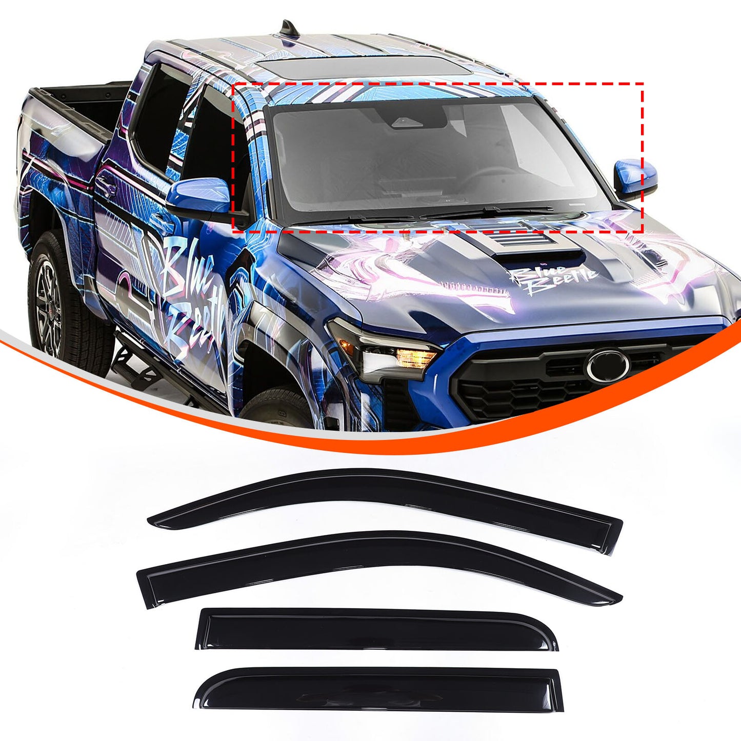 Curtain vent rain visor sunshade cover 4-piece set for Toyota Tacoma 2024-2025