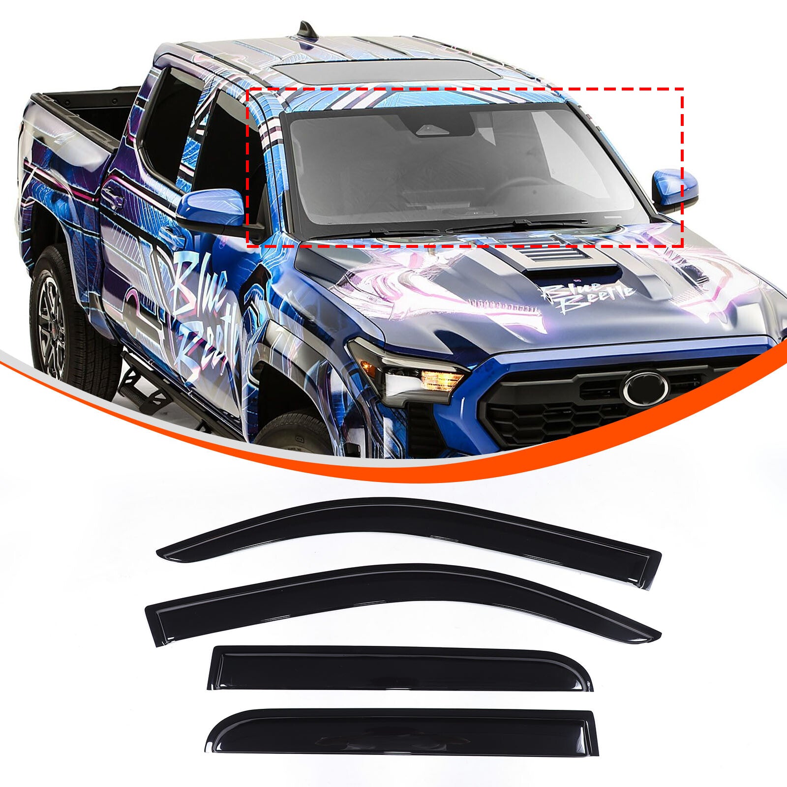 Curtain vent rain visor sunshade cover 4-piece set for Toyota Tacoma 2024-2025
