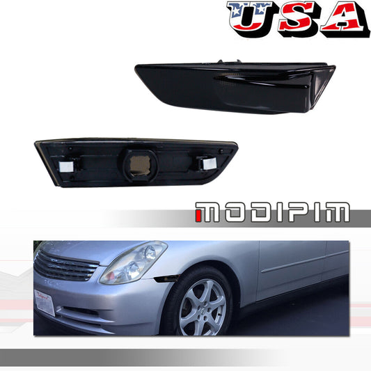 For 2003 - 07 for Infiniti G35 2 Door Smoked Front Bumper Fender Side Marker Light Lens - v