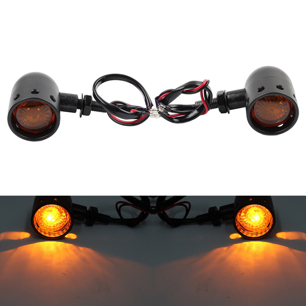 2x Black Retro Motorcycle 11 Turn Signals Amber Indicator Lights Q