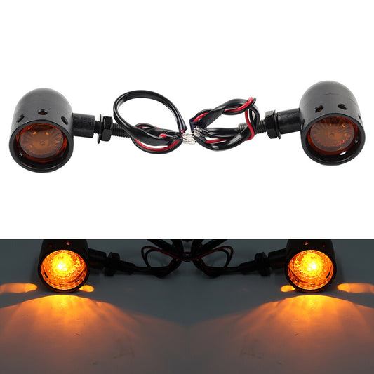 2x Black Retro Motorcycle 11 Turn Signals Amber Indicator Lights Q