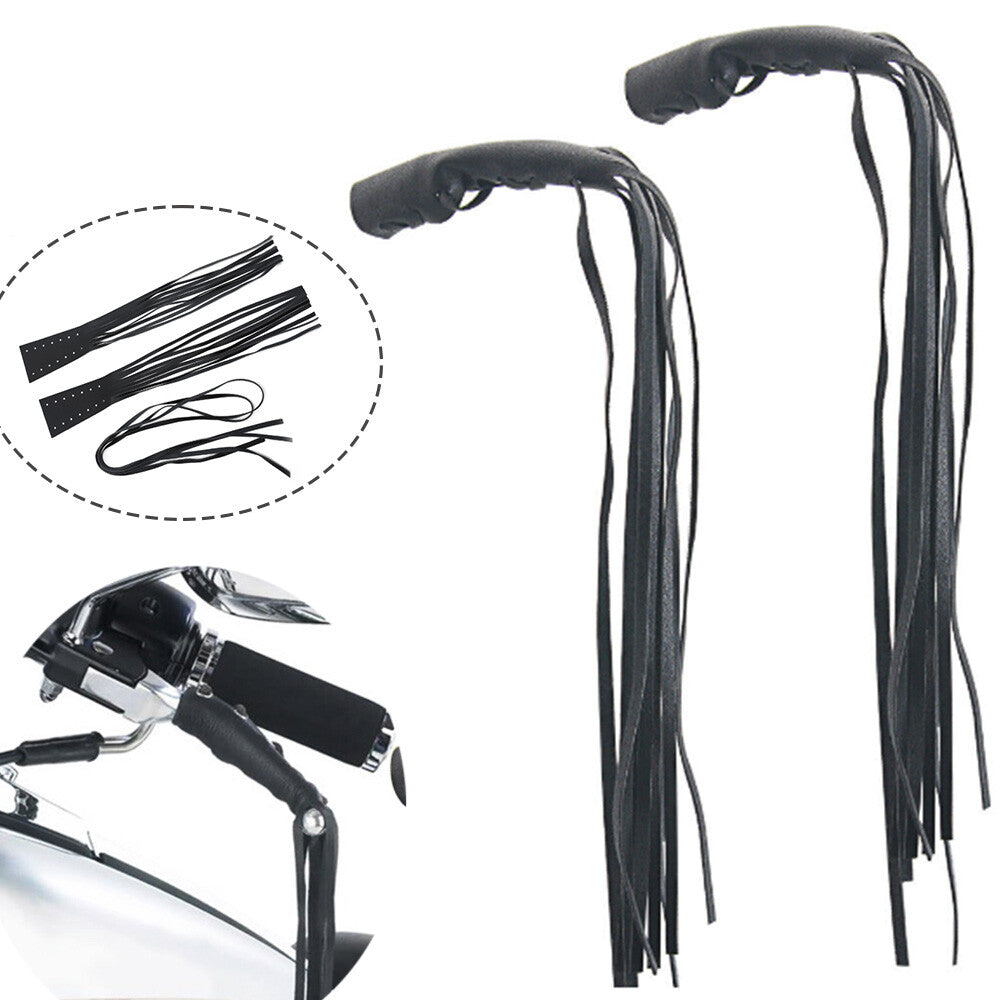 2-Piece Polyurethane Synthetic Leather Motorcycle Brake Lever Cover Rider Clutch Striped Long Tassel - n