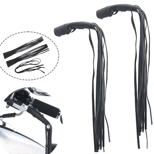 2-Piece Polyurethane Synthetic Leather Motorcycle Brake Lever Cover Rider Clutch Striped Long Tassel - n