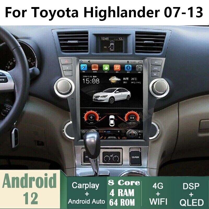 for Toyota Highlander Radio carpaly Wifi 07-13 GPS Navigation 12.1 Car Android