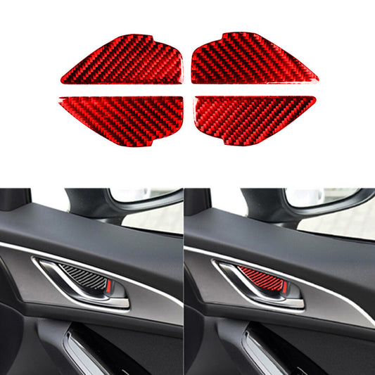 4Pcs Red Carbon Fiber Door Handle Bowl Cover Trim for Mazda 3 Axela 2017-2018