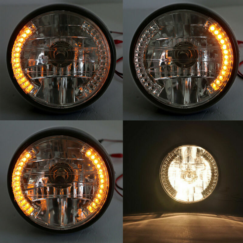 Motorcycle 7 Headlight LED Turn Signal Light + Mount Bracket Fit for Harley
