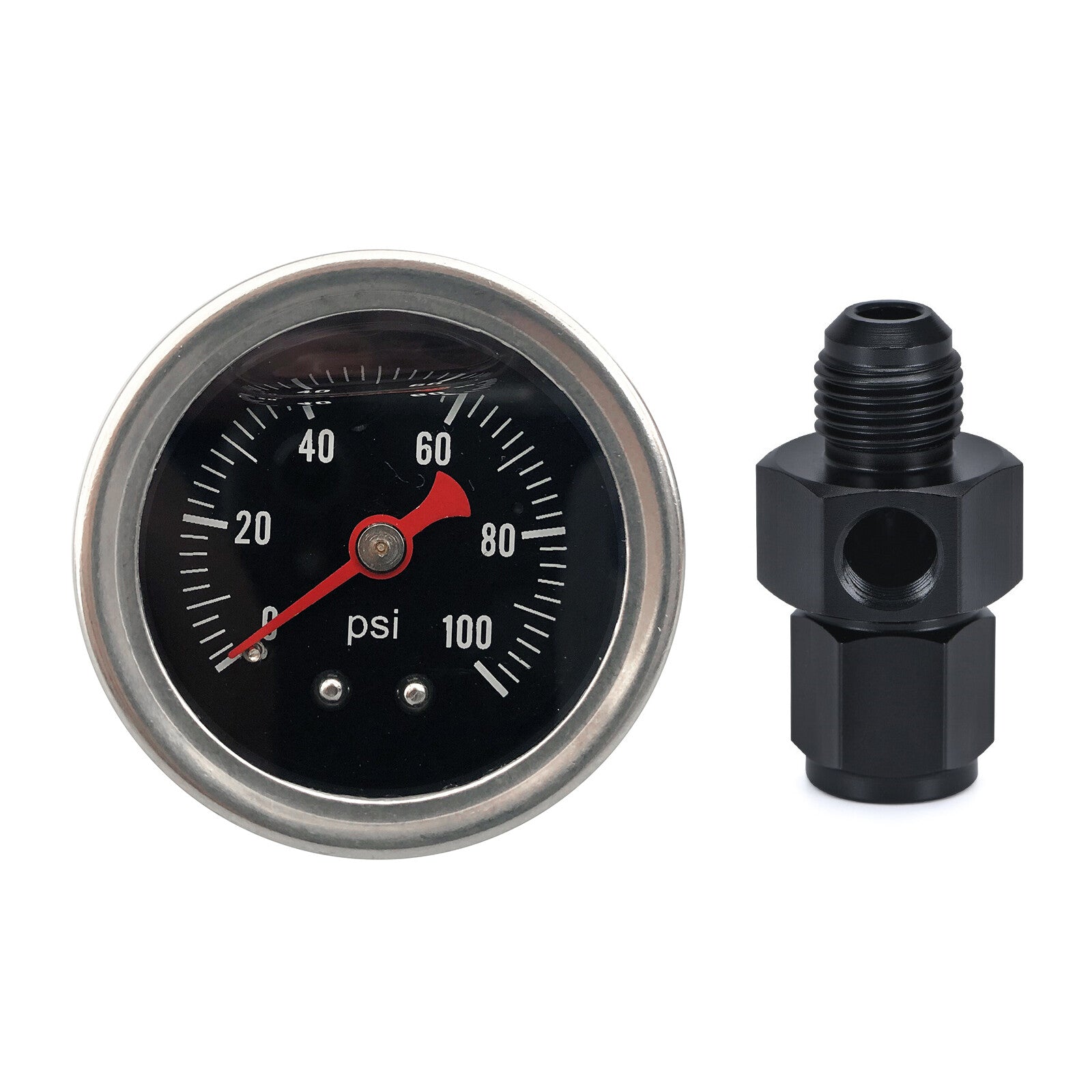 0-100 PSI Pressure Gauge 1/8 NPT Liquid With AN 6 Adapter Fuel Pressure Gauge