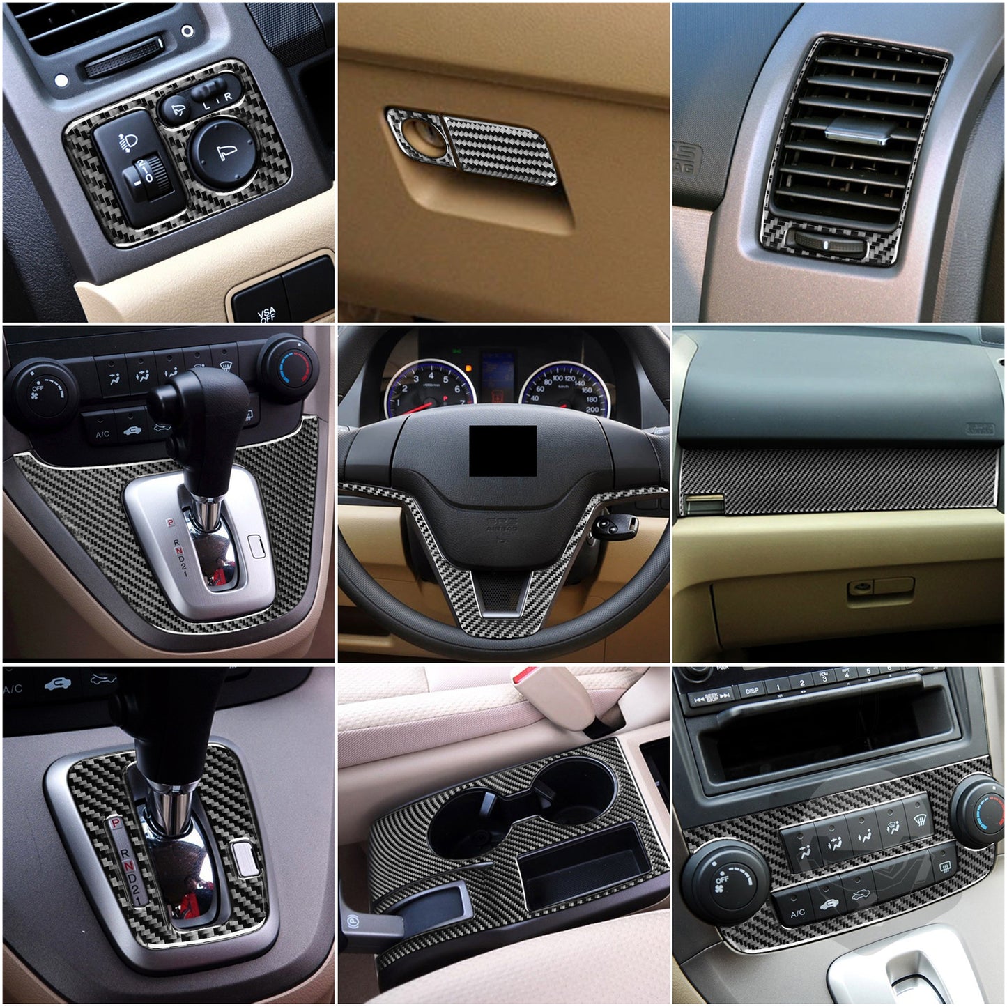 20PCS Carbon Fiber Daahboard Interior Set Kit Trim for Honda CR-V CRV 2007-2011