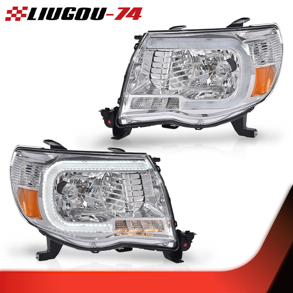 Suitable for Tacoma 2005-11 LED DRL tube chrome plated headlights- v