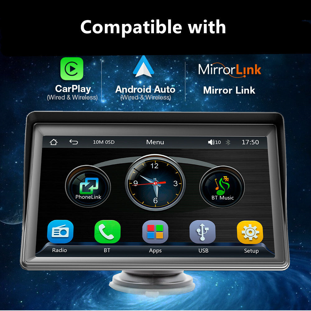 Portable 7IN Car Stereo Radio For Apple Carplay Android Auto Bluetooth Camera