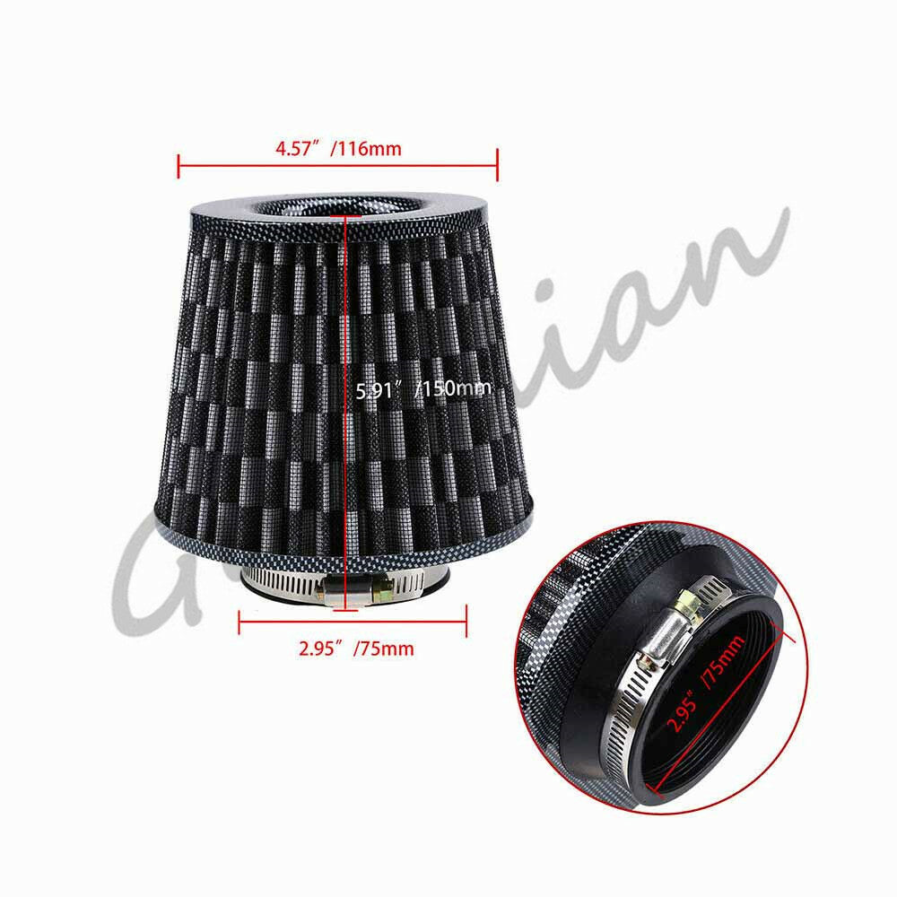 silver 3-inch 76mm air filter intake hose for automotive replacement - universal