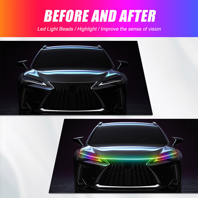 Car RGB LED DRL Hood Light Strip Daytime Running Lamp W/Turn Signal APP Control