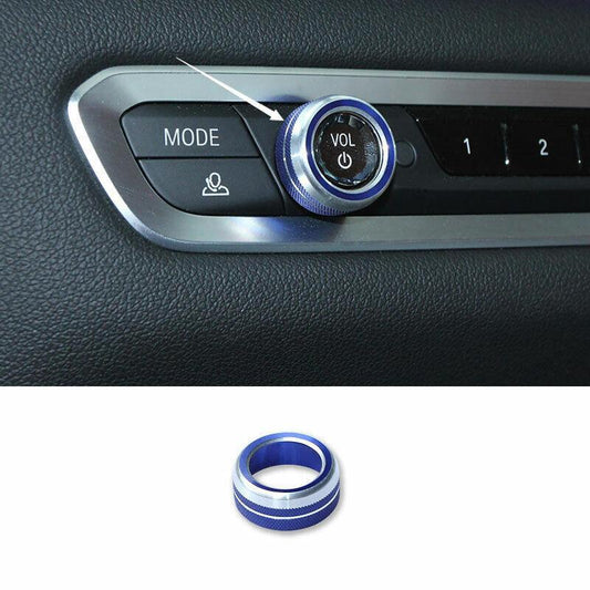 for BMW X5 G05 2019-2021 Blue Aluminum Console Volume Switch Button Ring 1PCS
