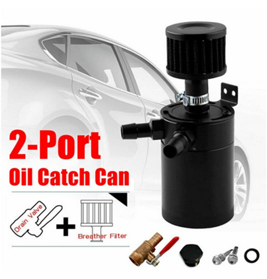 Oil Catch Can Set Tank Reservoir w/ Drain Valve Breather Baffle Universal 2-Port n
