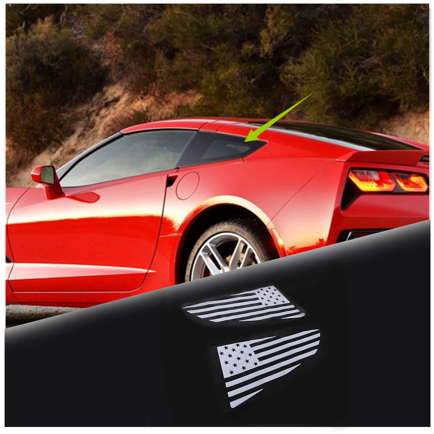 American flag decal sticker for rear quarter window of for Corvette C7 Z06 2014-17 n