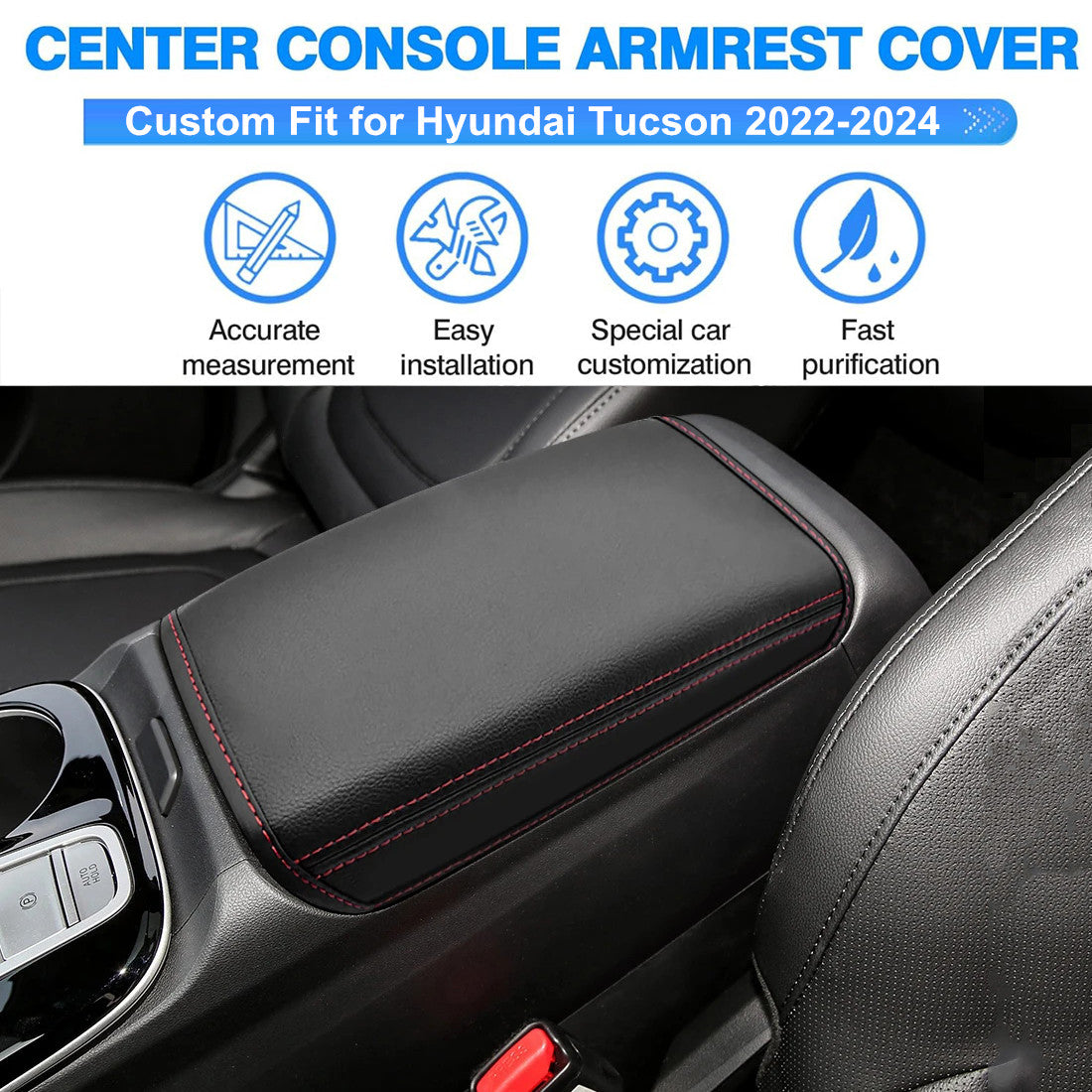 Red Stitch for 2022-24 for Hyundai for Tucson NX4 Center Console Armrest Cover Accessory - n