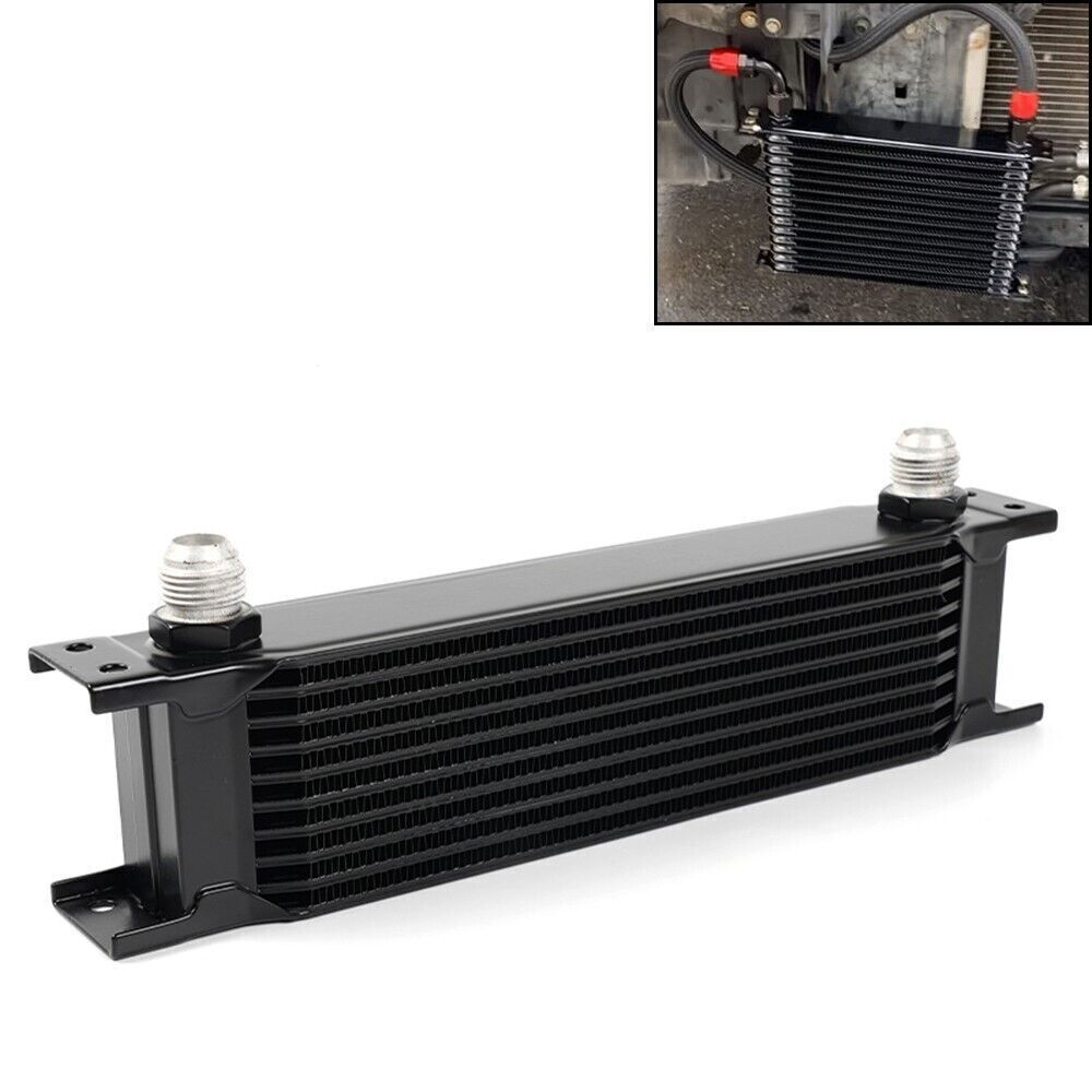 10 Row Black Aluminum Engine Transmission Oil Coolers 10AN Hose End Fittings Kit Q