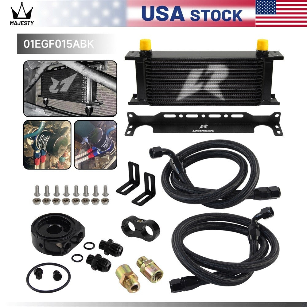 LR 15 Row AN10 Oil cooler w/Bracket+Filter Adapter Hose Kit 3/416  M201.5 BK