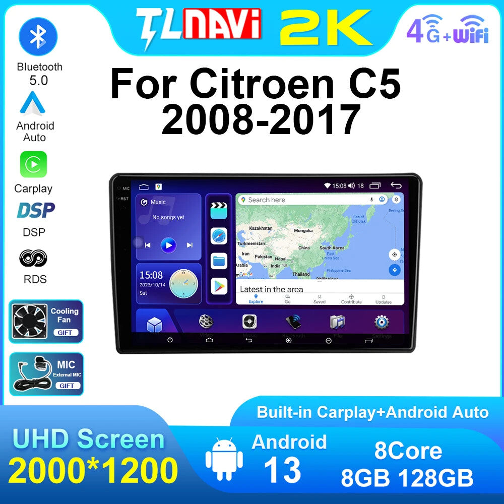 for Citroen C5 2008-2017 Android GPS CarPlay Car Radio Screen Multimedia Player