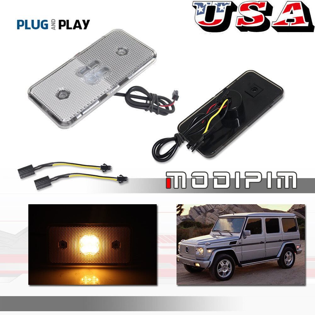 For 02-14 for Mercedes G500 G550 G55 G63 Clear Amber LED Side Marker Light Front 2X- v
