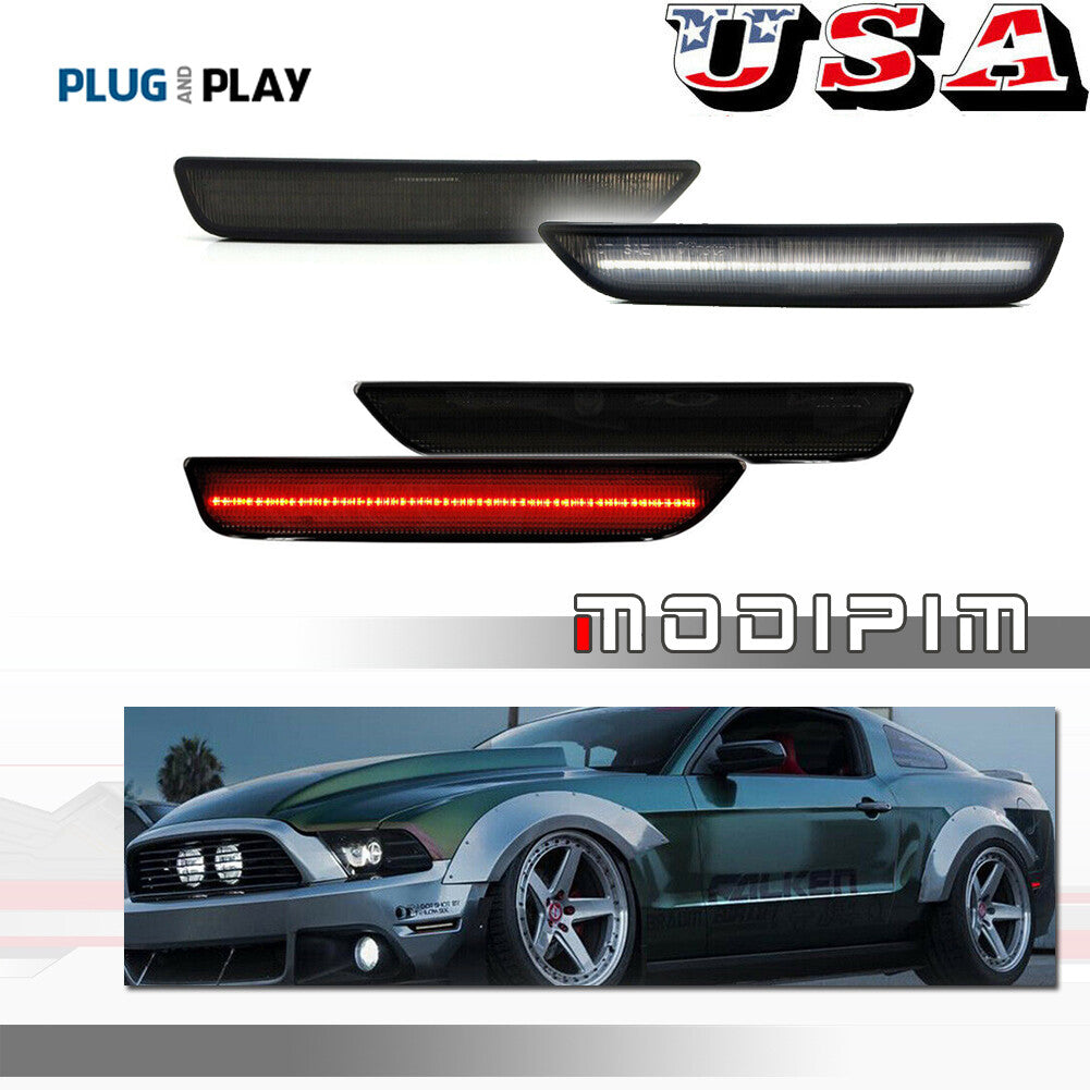 [Front+Rear] White and red smoked mudguard side marker lights suitable for 2010-2014 for Mustang - v
