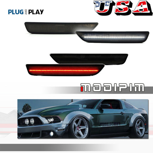 [Front+Rear] White and red smoked mudguard side marker lights suitable for 2010-2014 for Mustang - v
