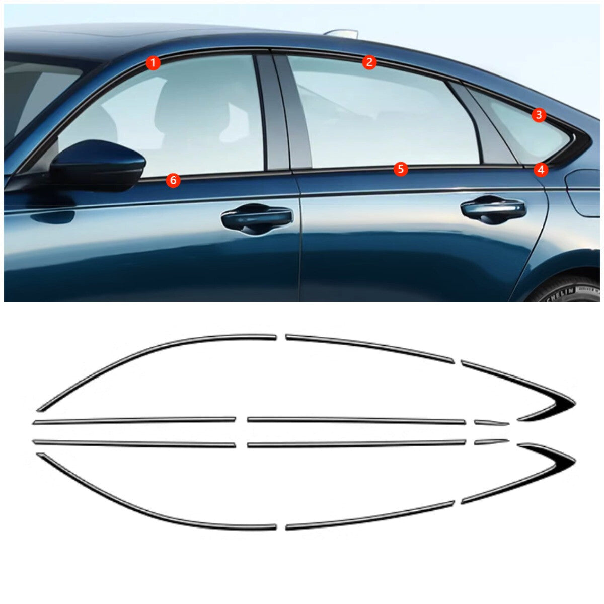 For 24-2025 for Honda Accord Black Stainless Car Window Molding Cover Trim Strips B n