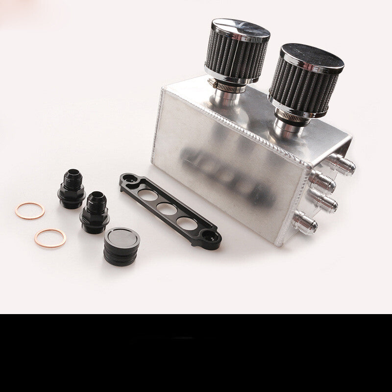 AN10 Inlet Oil Catch Can Reservoir Baffled Tank Dual Breather Filter for Honda
