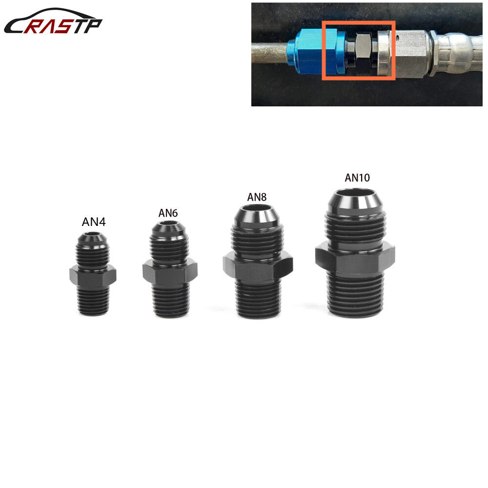 2Pcs Black 6AN to 3/8 NPT Adapter Straight Thread to 6AN Fitting Q