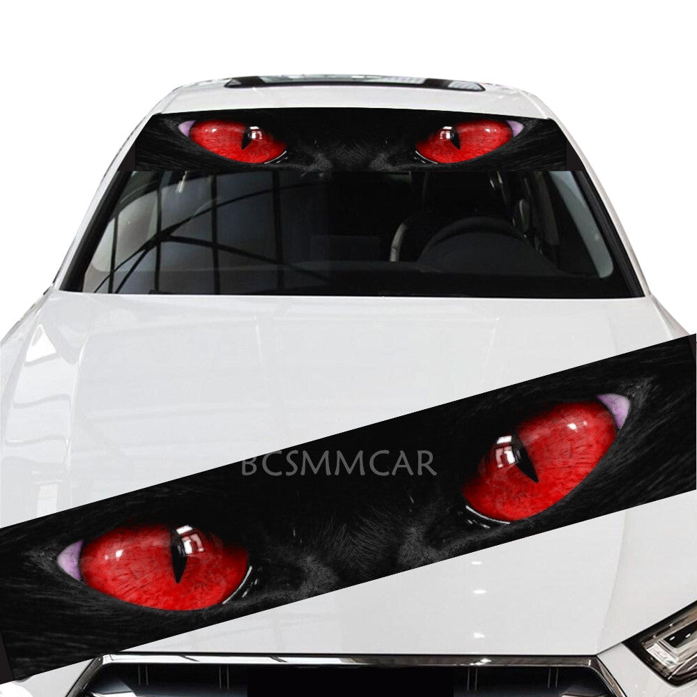 Windshield Banner 3D Red Cat Eye Vinyl Decal Car Windshield Sun Strip 51inx8in
