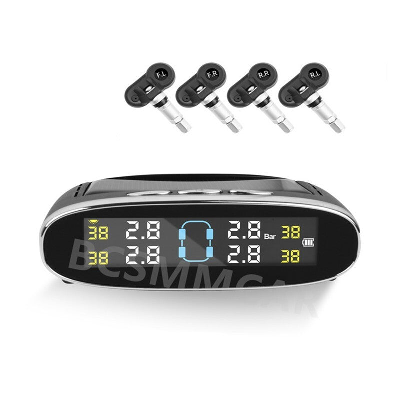 Wireless Solar TPMS LCD Car Tire Pressure Monitoring System W/4 Internal Sensors