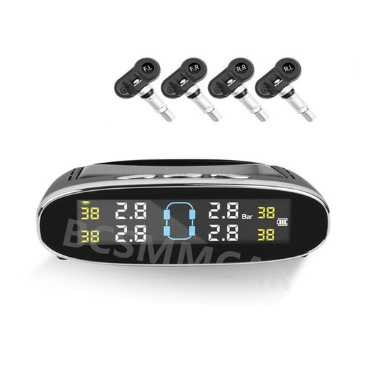 Wireless Solar TPMS LCD Car Tire Pressure Monitoring System W/4 Internal Sensors