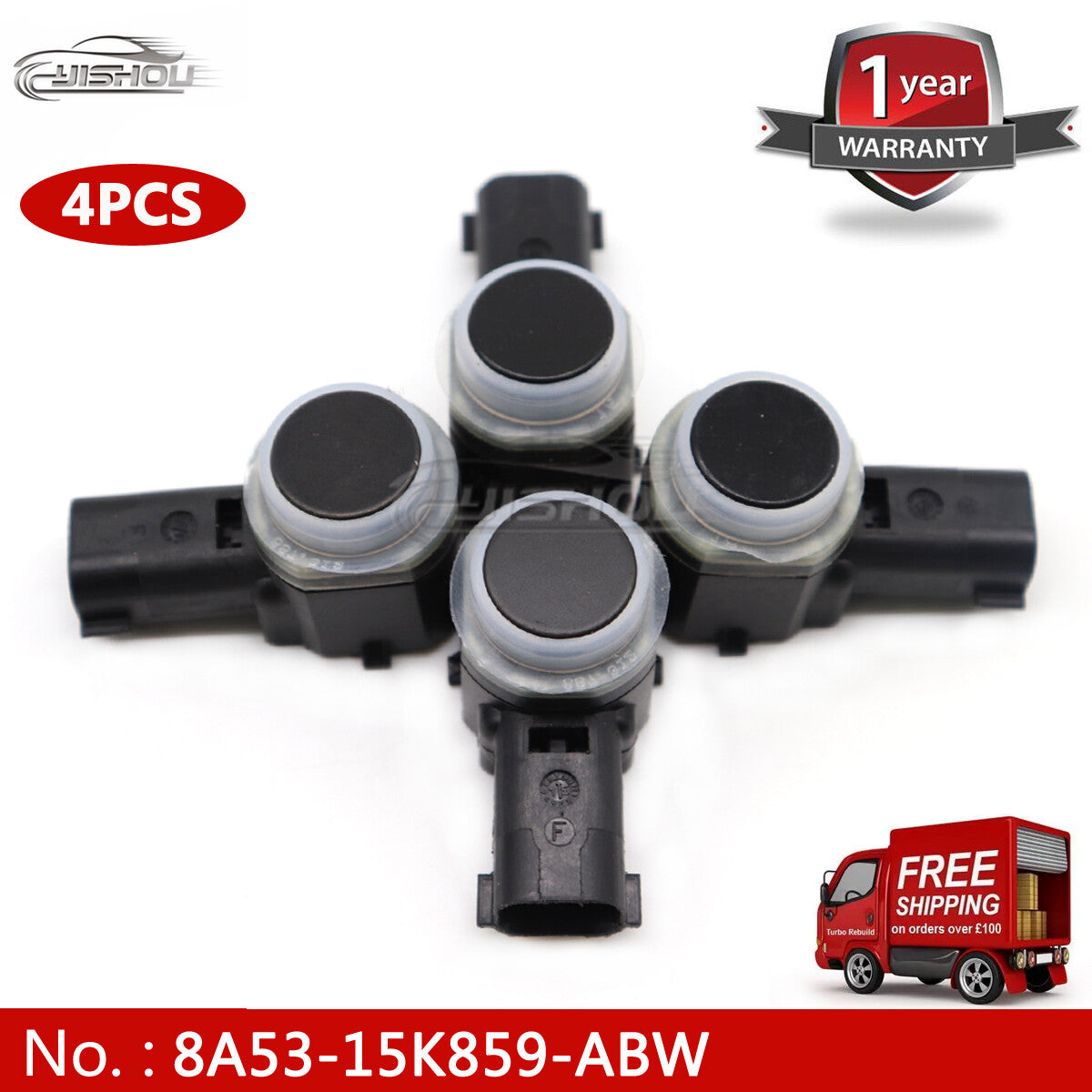 4-pack Parking Assist PDC Sensors 8A53-15K859-ABW suitable for Lincoln , for Ford , and for Mercury vehicles.