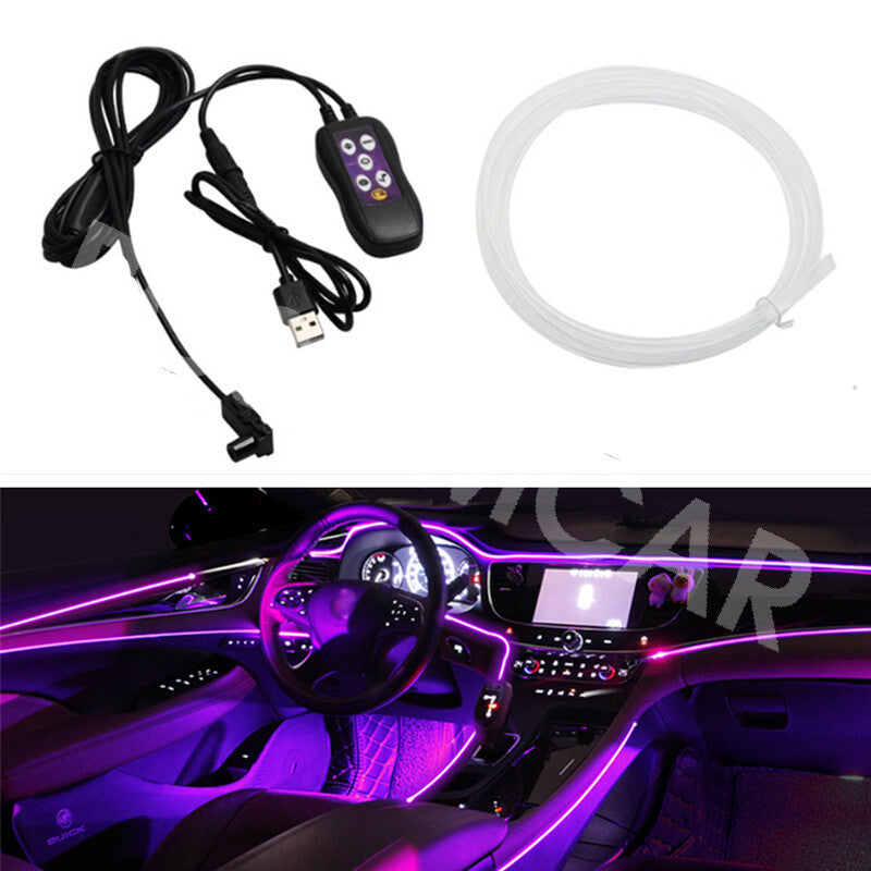 Car RGB USB LED Light Strip Interior Atmosphere Lamp Remote Control Plug/Play Q