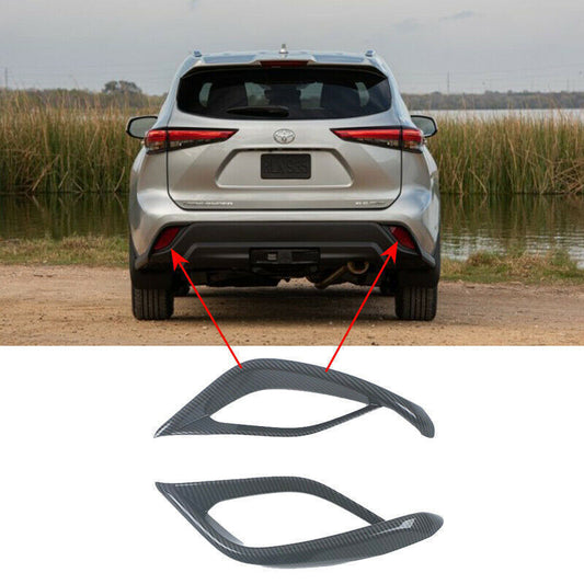 for Toyota Highlander 20-2024 Carbon fiber Rear Bumper Fog Light Lamp Cover Trim