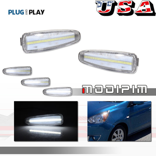 2 Pack Clear White LED Side Marker Signal Lights for Lancer Evo X Mirage - v