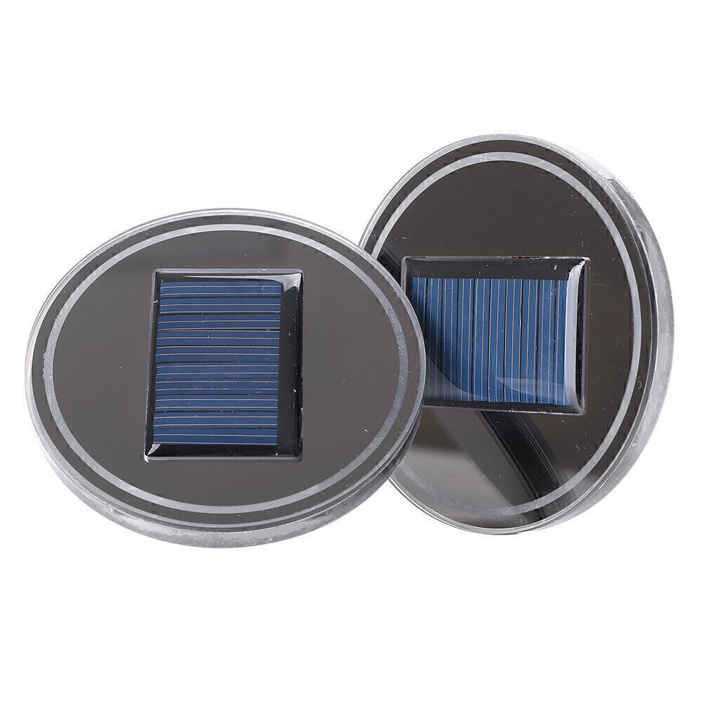 2x Solar Cup Holder Bottom Pad LED Light Cover Interior Trim Decor Blue Light Q