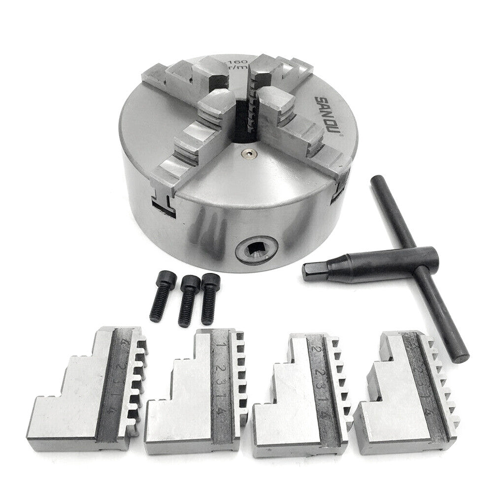 160mm Lathe Chuck 4-Jaw 6 Precision Self-Centering Plain Back Hardened Steel