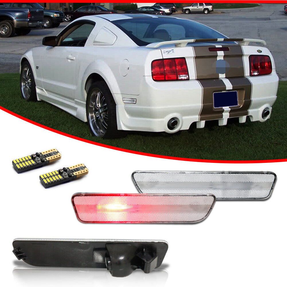 For 2005 - 2009 for Mustang Red LED Rear Bumper Side Marker Lights Clear Lens - v