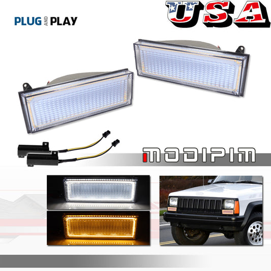 Pack Clear DRL Turn Signal LED Lights for 84-96 for Jeep Cherokee and 86-92 Comanche - v