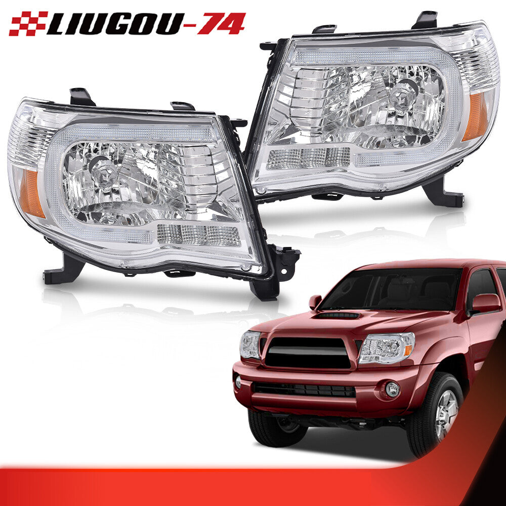 Suitable for Tacoma 2005-11 LED DRL tube chrome plated headlights- v