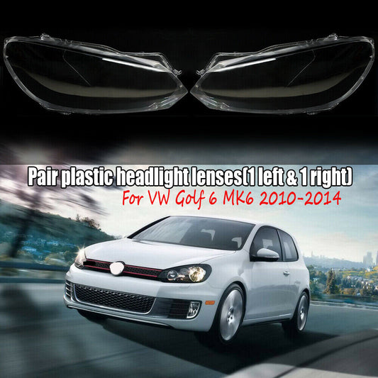 2-Piece Clear Headlight Lens LR Replacement Kit for Volkswagen for Golf 6 MK6 2010-2014